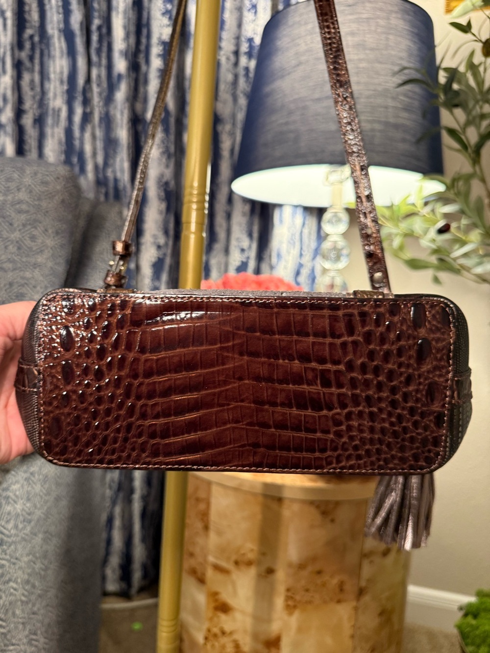 Brahmin Metallic Rose Brown Crossbody Bag with Tassel - Picture 4 of 8